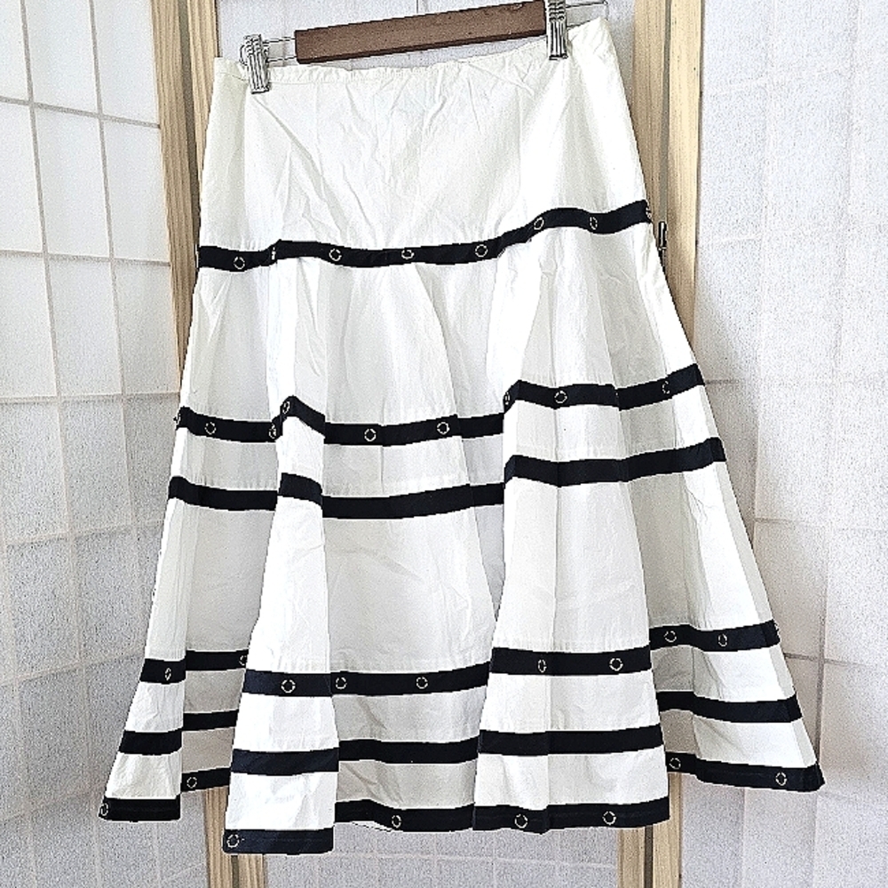 Cache Cotton Lined atriped mid length Skirt